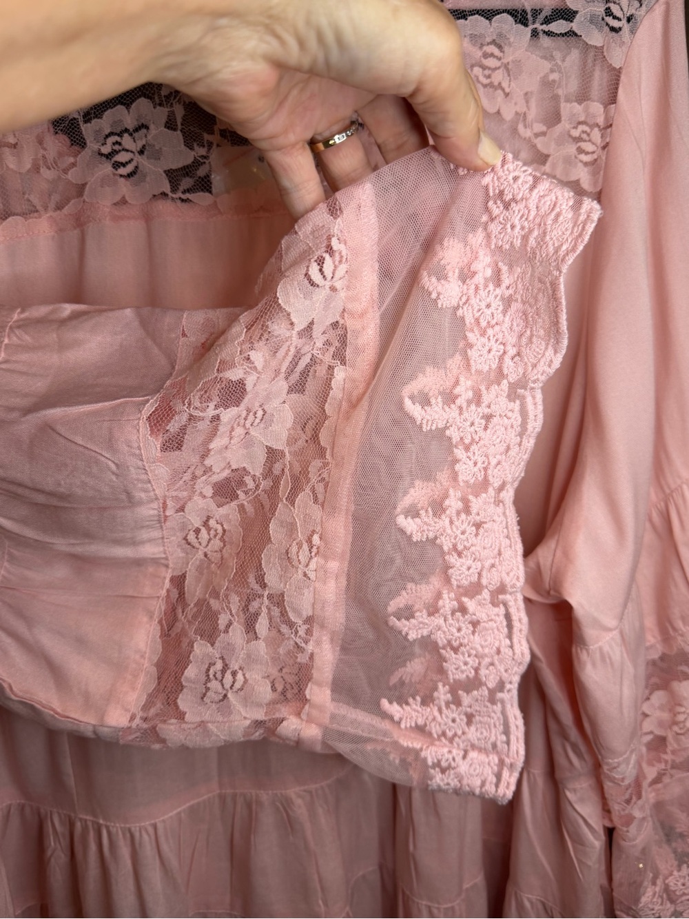 Roamans Plus Size 24W Pink Lace Tunic Blouse Boho Babydoll Tiered Peasant Dress - Picture 8 of 13